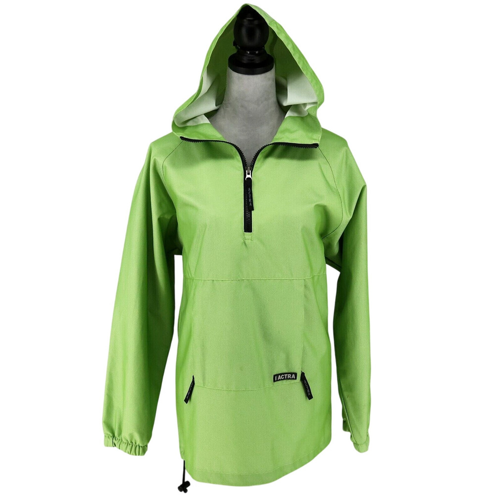 Actra Top Womens Medium Green Pullover Anorak Nylon Hoodie Pocket Quarter Zip